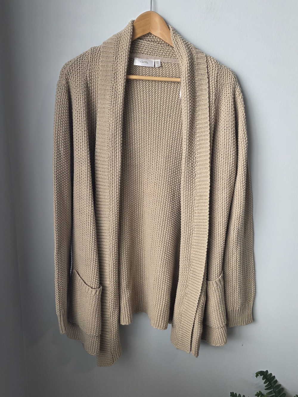 Cloth by RD Chunky Knit Open Front Cardigan Sweater Beige Tan L/G